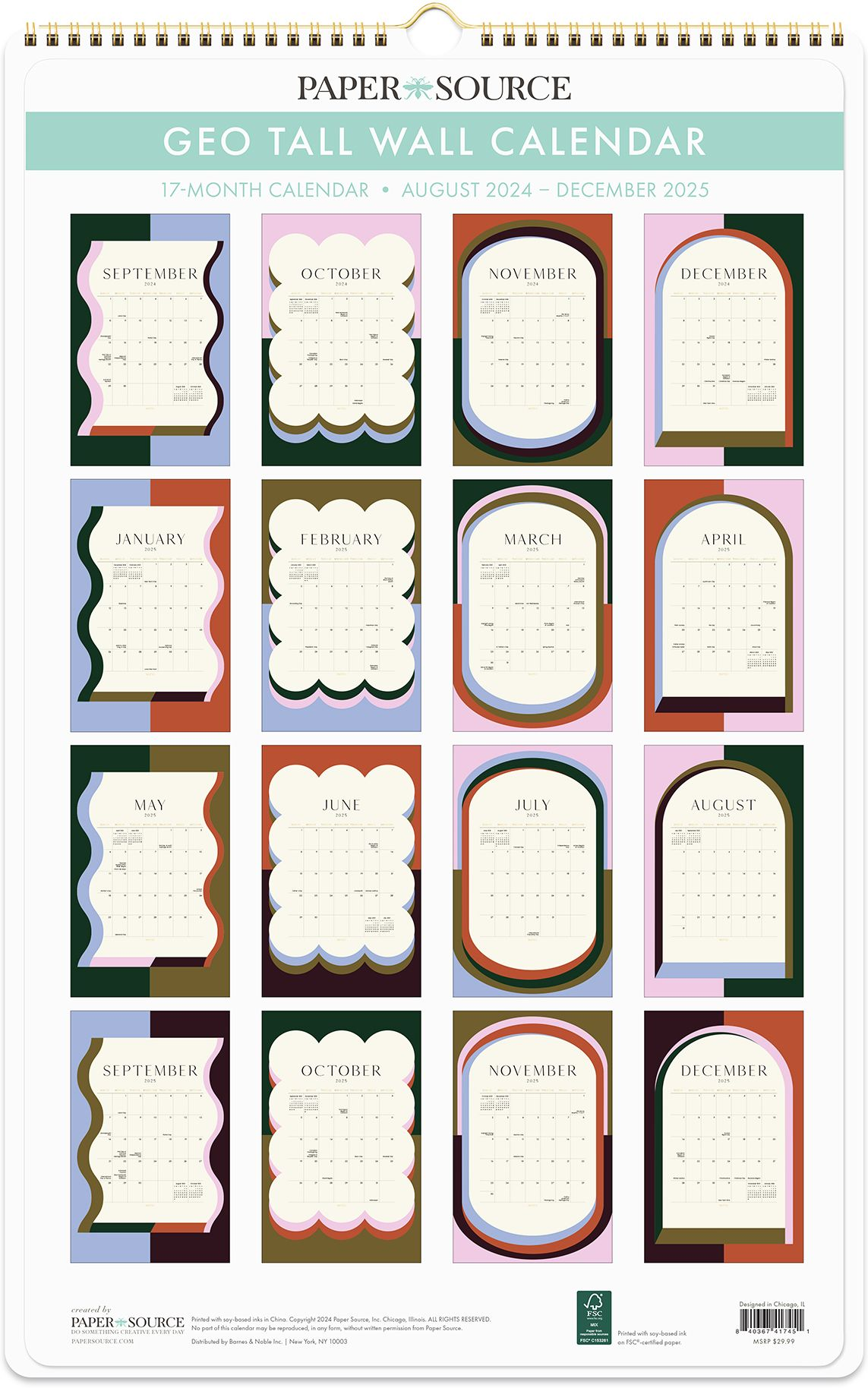 2025 printing Modern Tall Wall Calendar