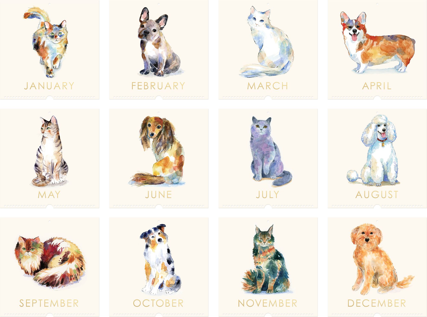 2025 Watercolor Pets Wall Calendar